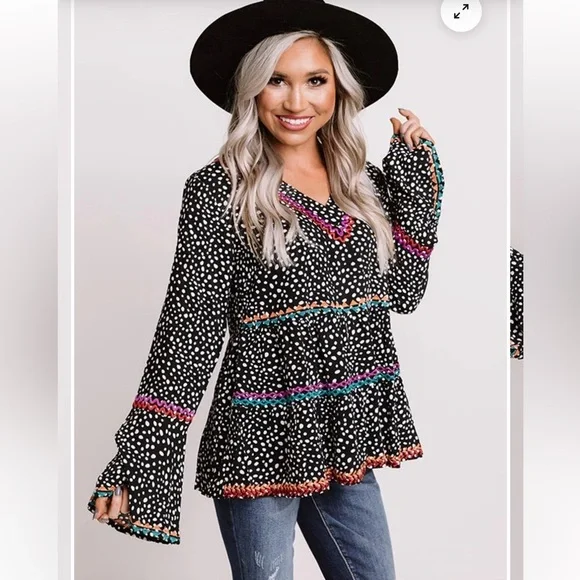 Savanna Jane Polka Dot Long Sleeve Top SZ Small - Picture 1 of 9